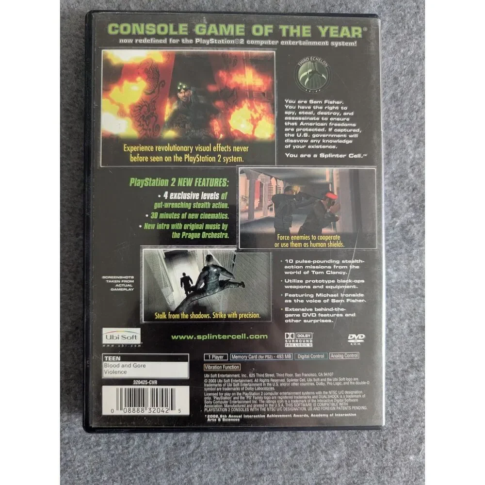 Tom Clancy's Splinter Cell PlayStation 2 PS2 Black Label Complete CIB Tested